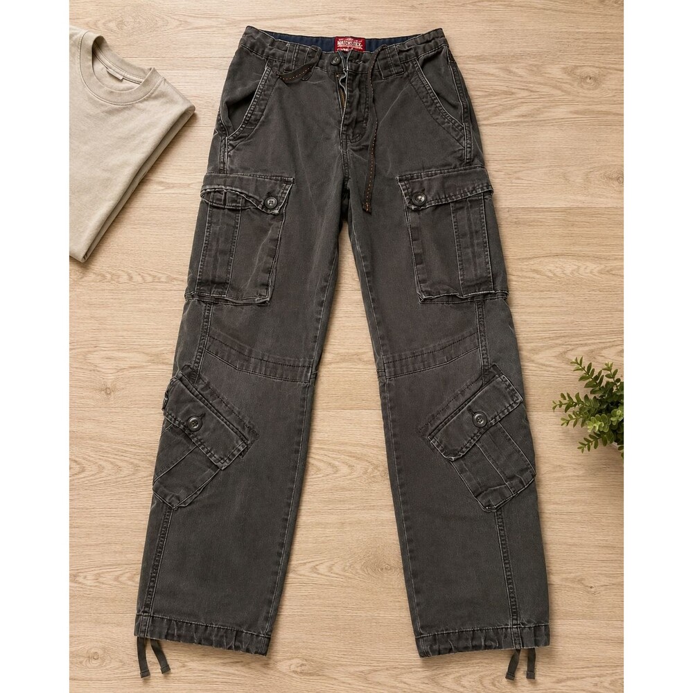 Matchstick 27 Washed Black Cargo Pants Multi Pocket 100% Cotton Y2K Utility